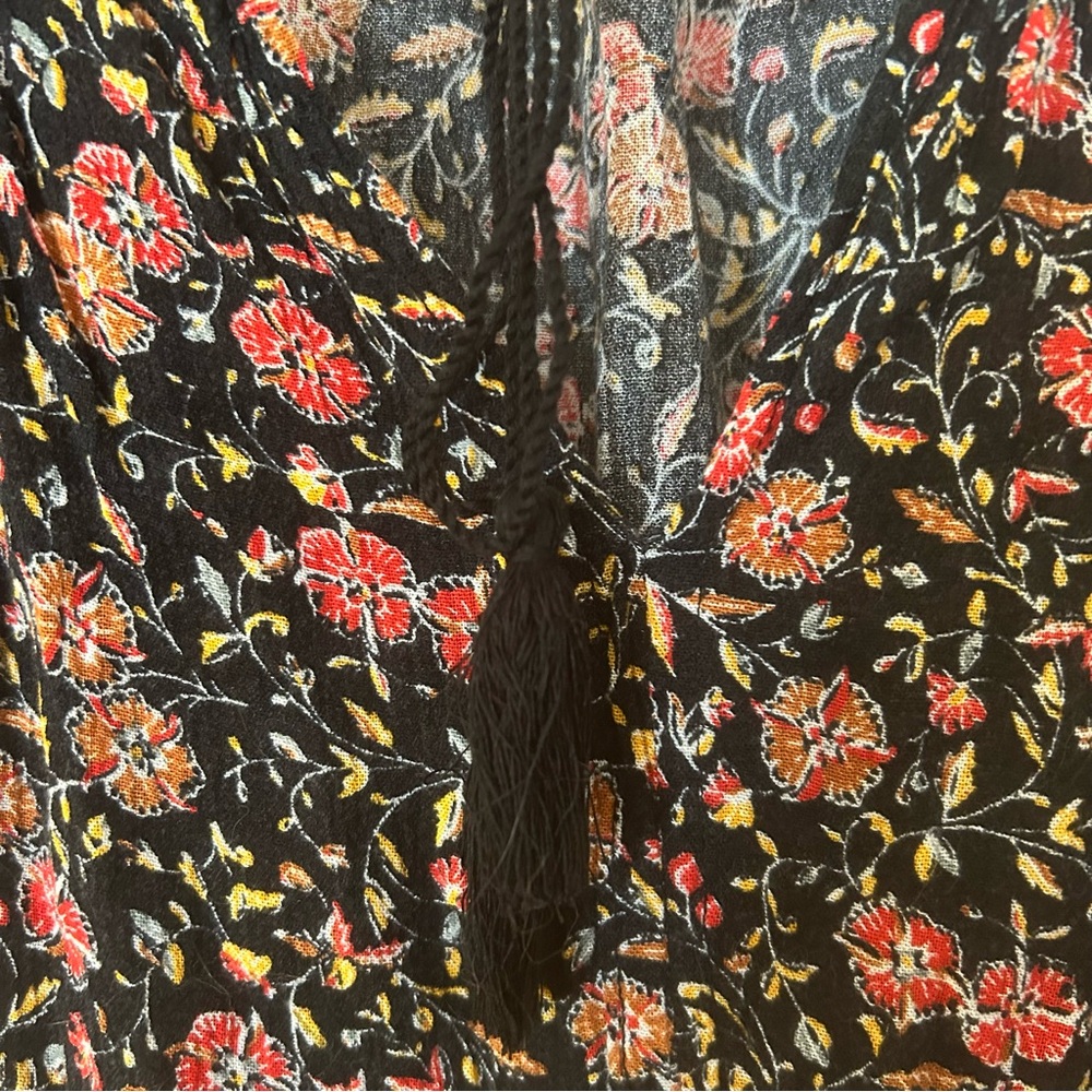 Old Navy-Black Floral‎ Blouse-Tassel Tie Neck-Sz XXL-Peasant-Boho-Cottagecore - Picture 3 of 11